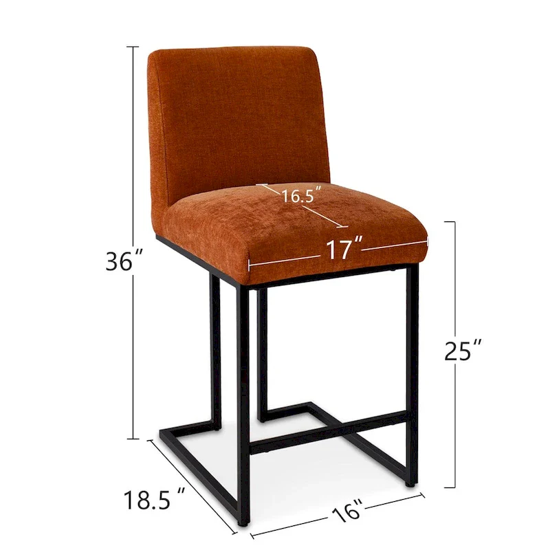 Fabric Counter Stool with Arms - Metal Legs (Set of 2)