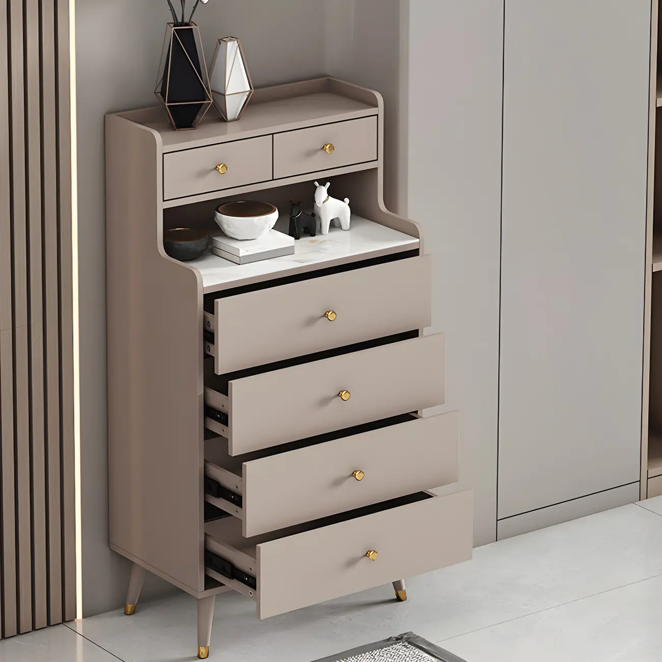 Modern Wooden Vertical Dresser with 6 Drawers