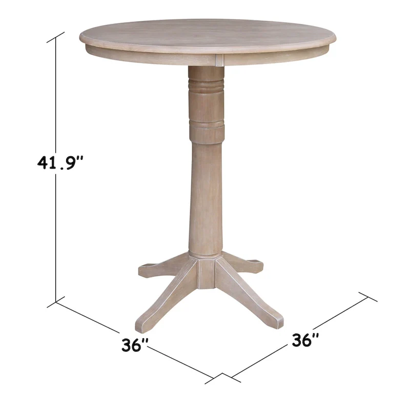Round Top 36 x 36 Solid Wood Pedestal Table in Washed Gray Taupe