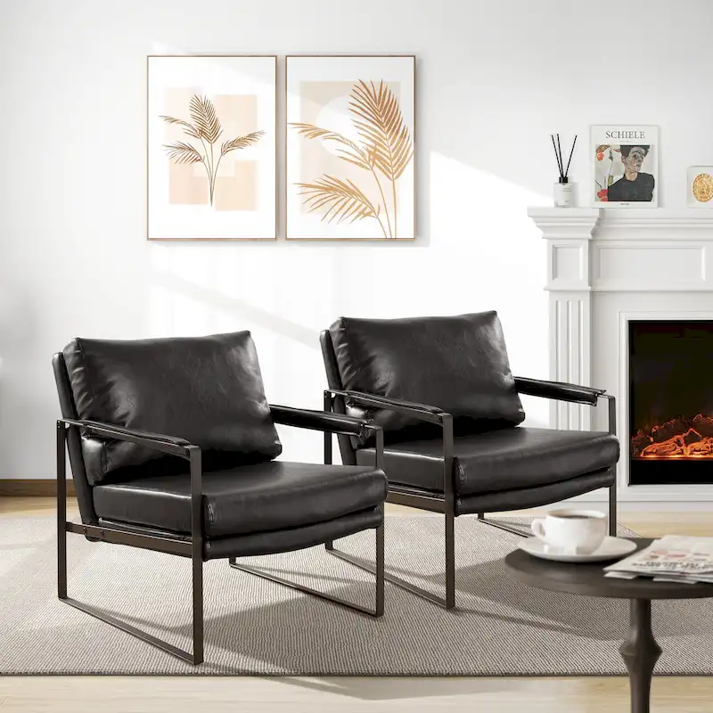 Art Leon Modern Faux Leather Accent Chairs Set of 2