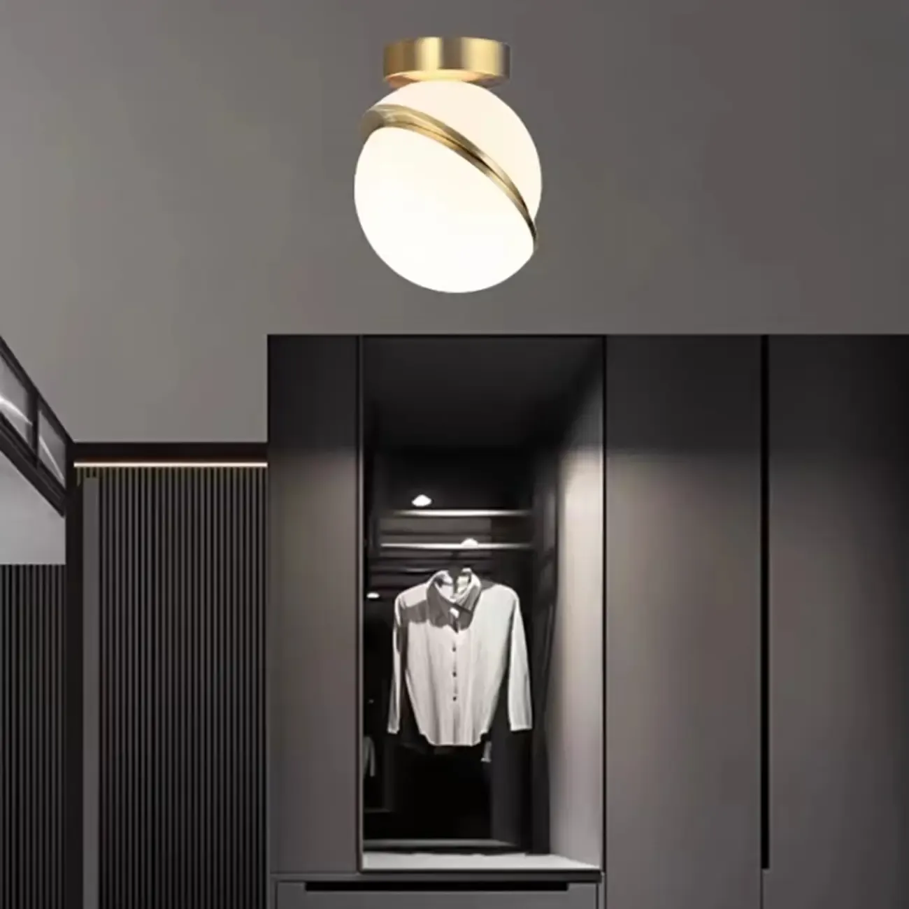 Mini Size Stylish Sphere Gold Semi Flush Ceiling Light