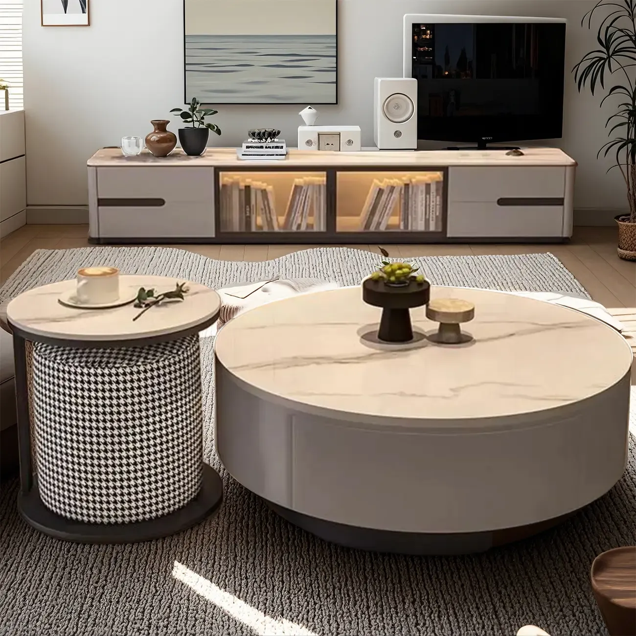 70.9 Grey Stone Multi Drawer TV Stand with Cable Management