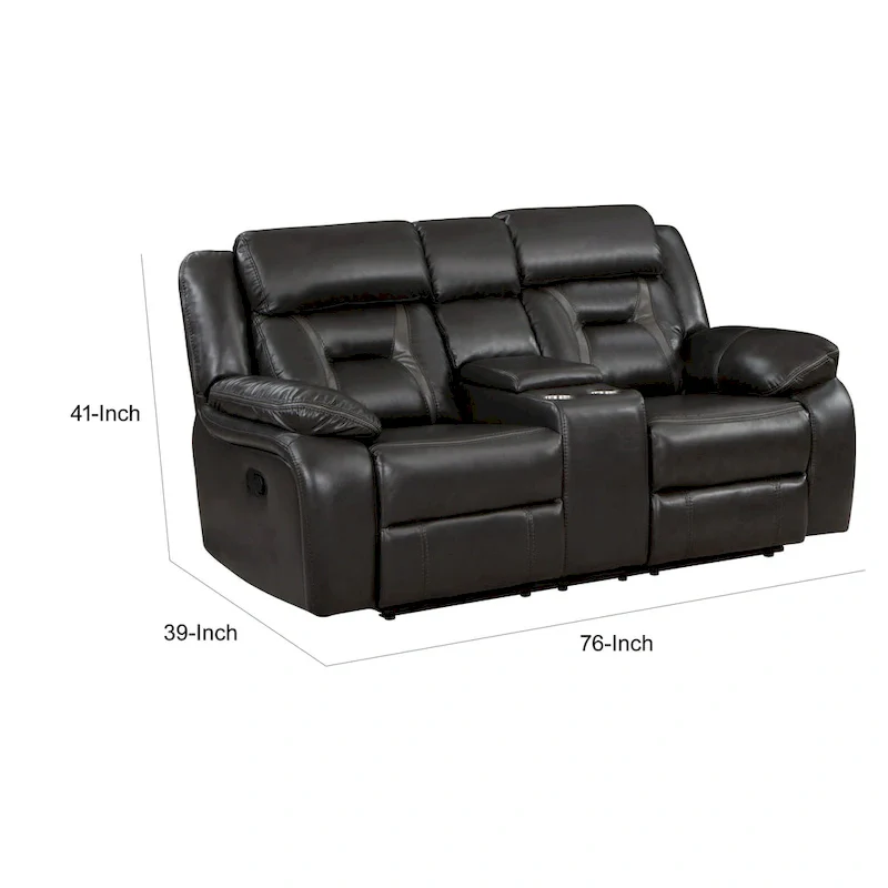 Millie 76 Inch Manual Dual Recliner Loveseat, Cupholders, Gray Faux Leather