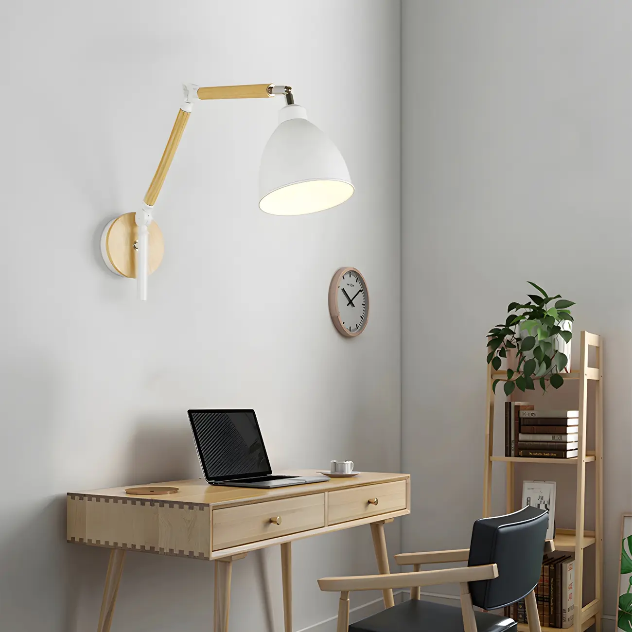 Modern Wood Metal Swing Arm Wall Light