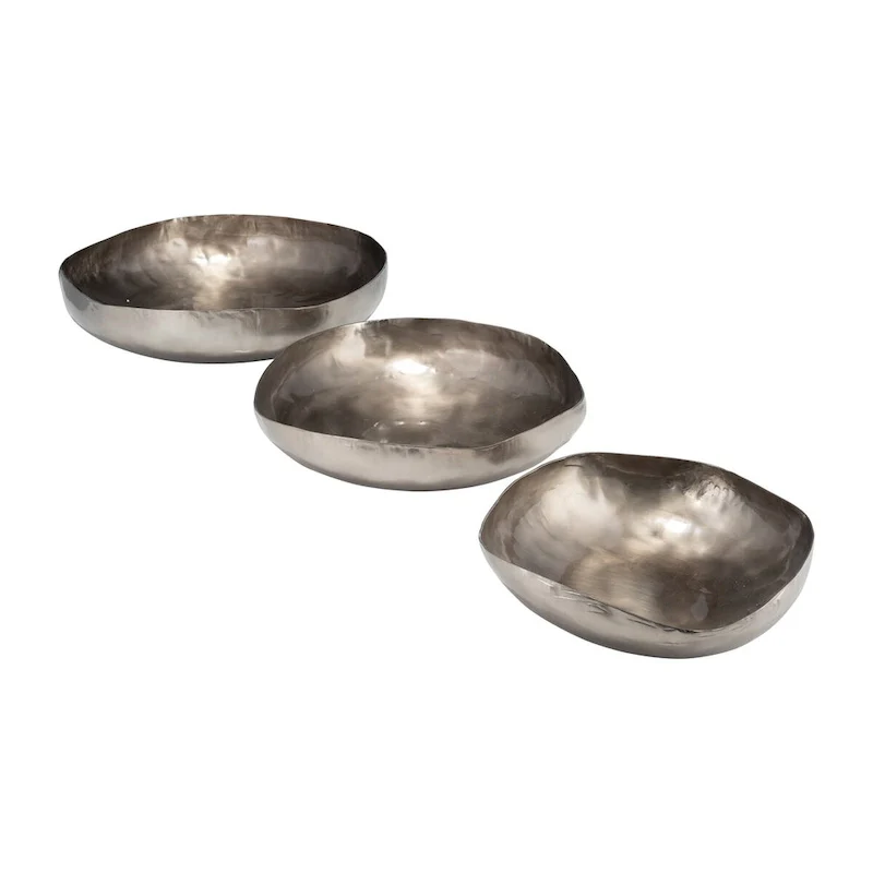 Sagebrook Home Set Of 3 11/14/17 D Metal, Unique Shaped Bowls, Bronze, Round, 4 H, Solid Color - 18.0  x 17.0  x 4.0