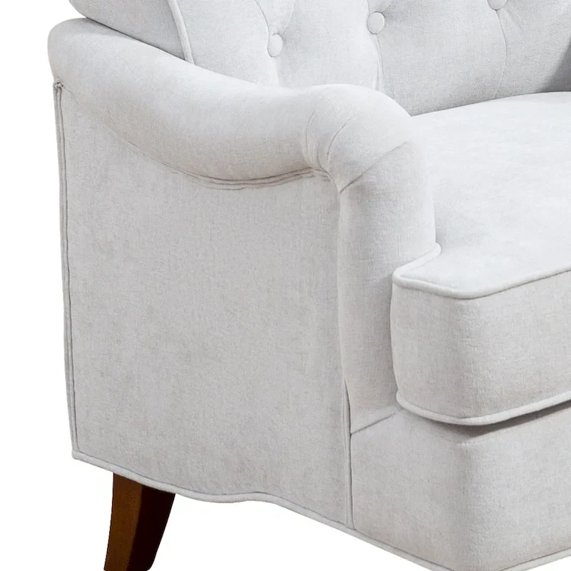 Chenille Fabric Accent Chair with Retro Wooden Legs, High-Density Foam and Spring Cushion, and 300 lbs Weight Capacity