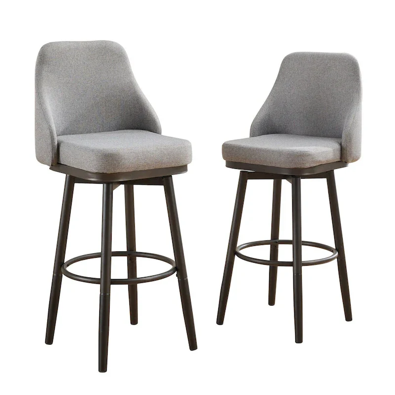 Bar Stools Set of 2 Chenille Adjustable Counter Height Swivel Bar Stools with Back Metal Leg,24 to 29 Inch,Light Gray