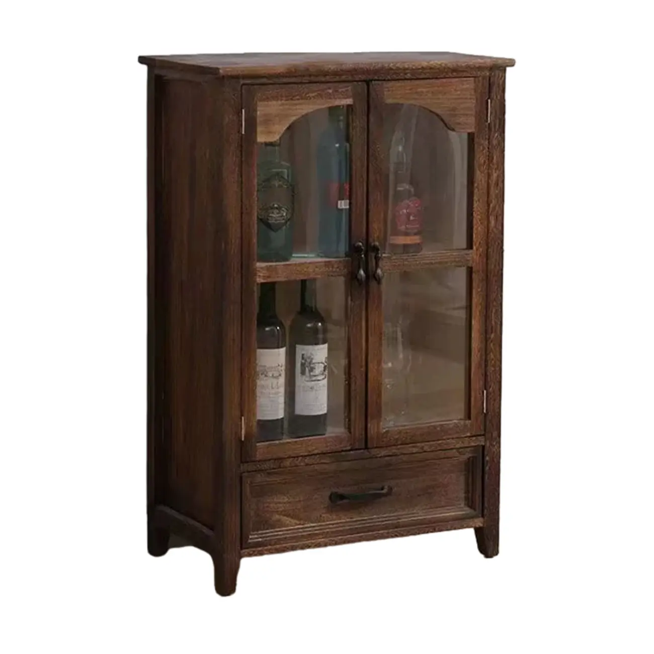 Traditional Espresso Wood China Cabinet with Glass Doors