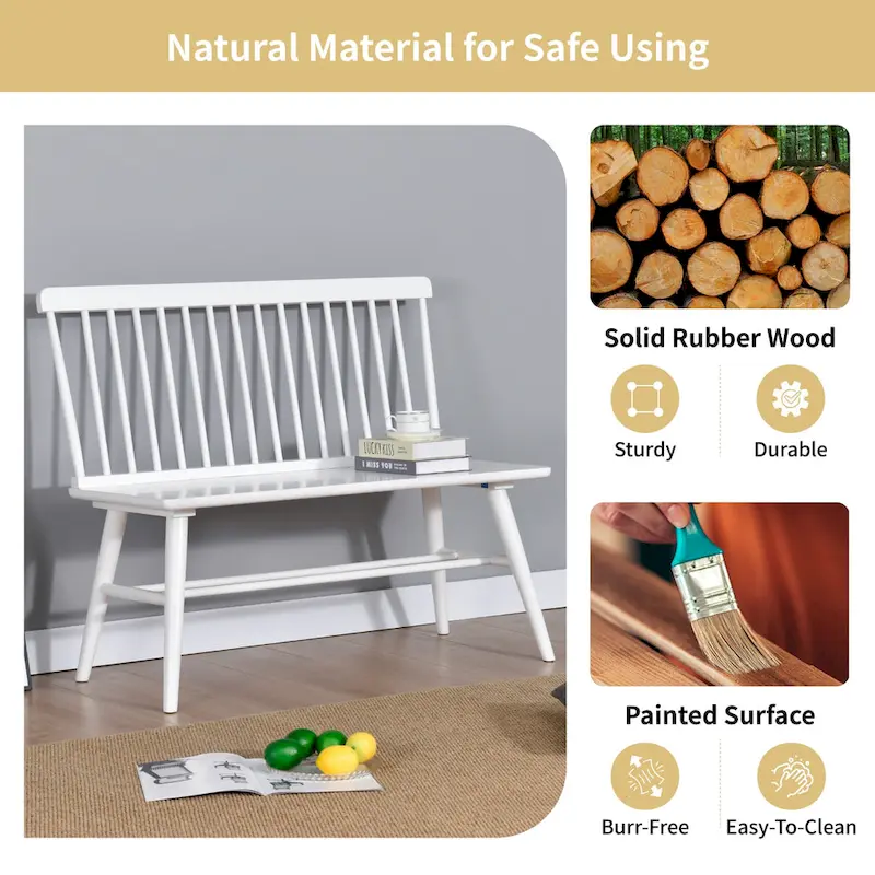 Entryway 40L Solid Wood Dining Bench with Spindle Back