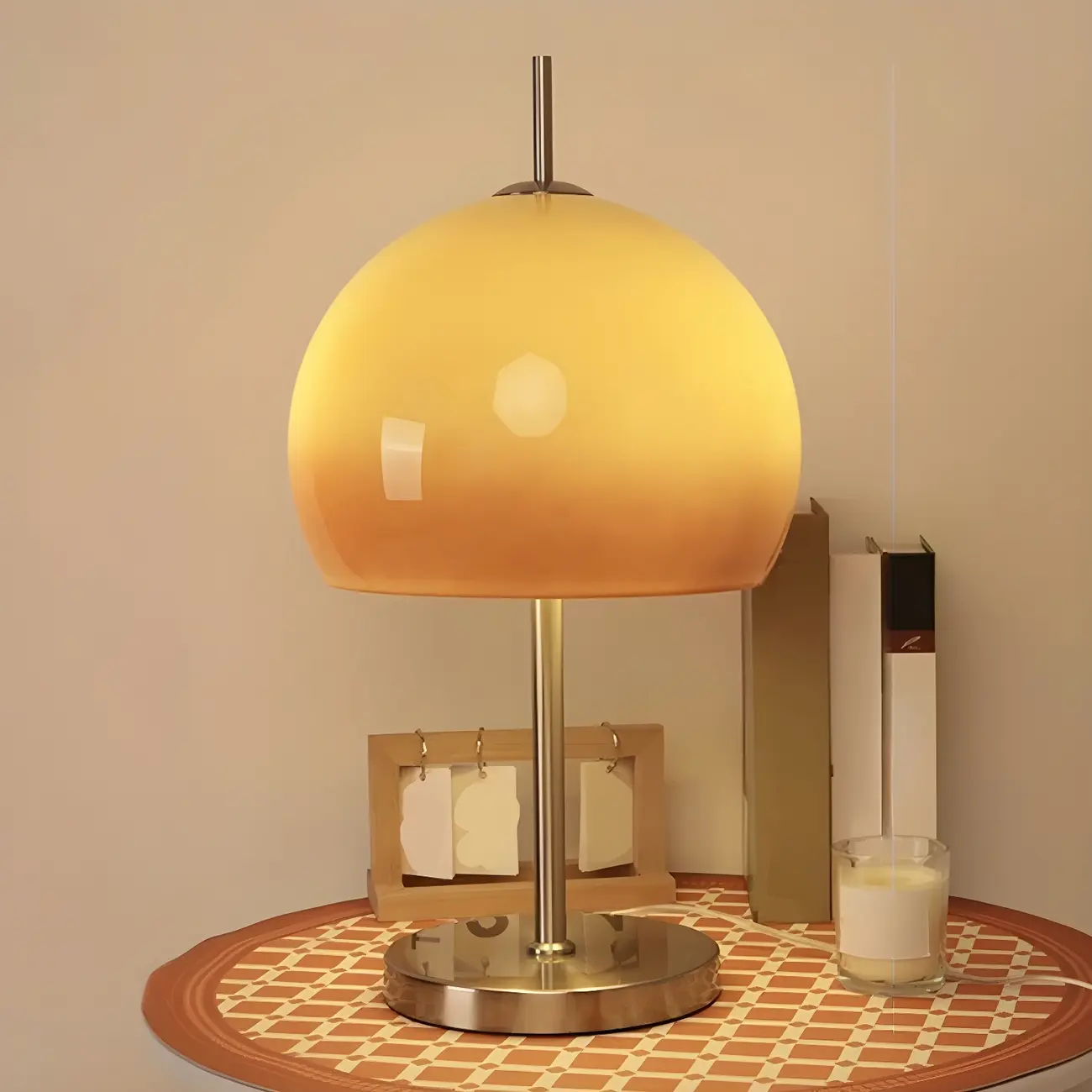 Caramel Gradient Glass Dome Table Lamp Stainless Steel Base