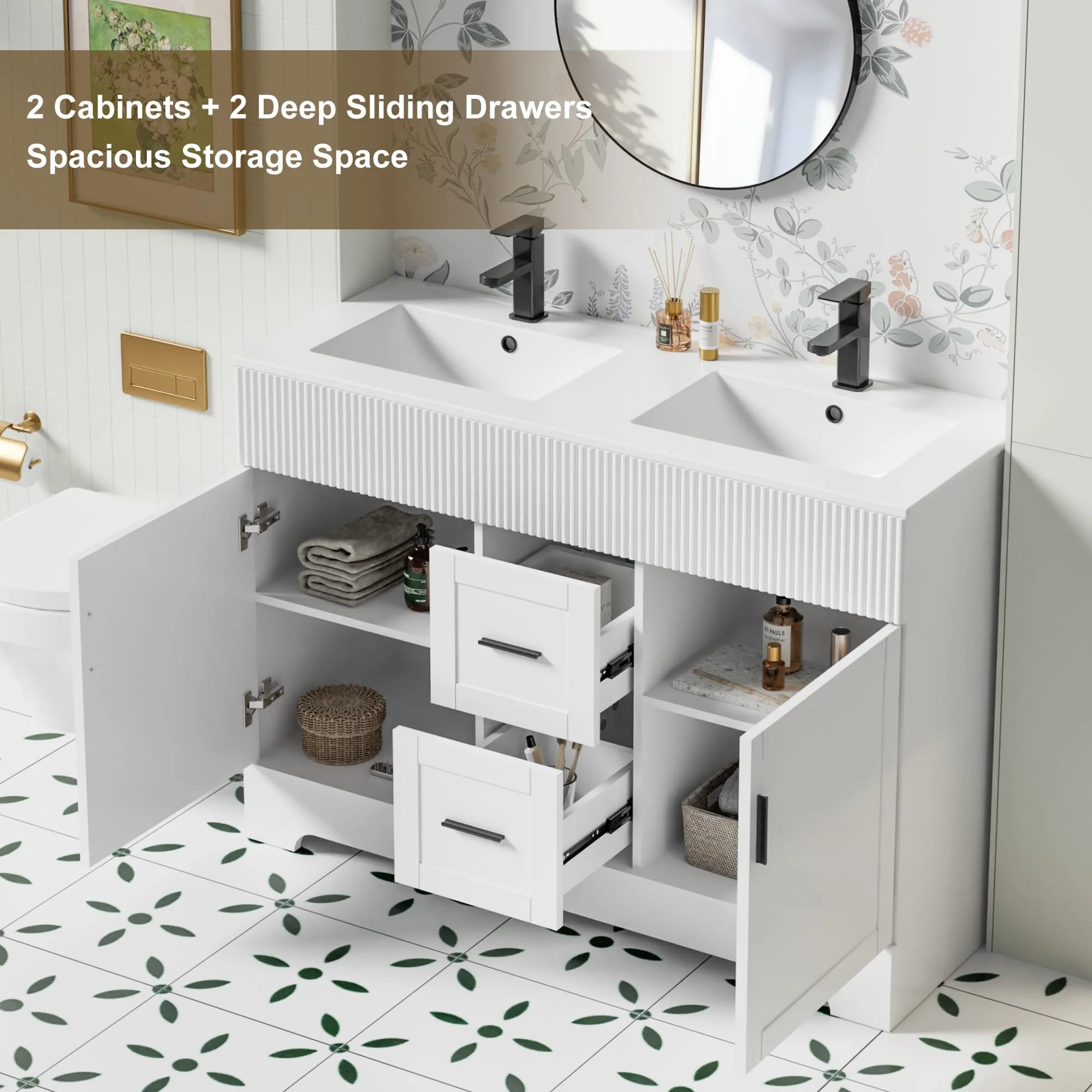 Wavy Line 30/36/48 Bathroom Vanity Set with Sink & Faucet