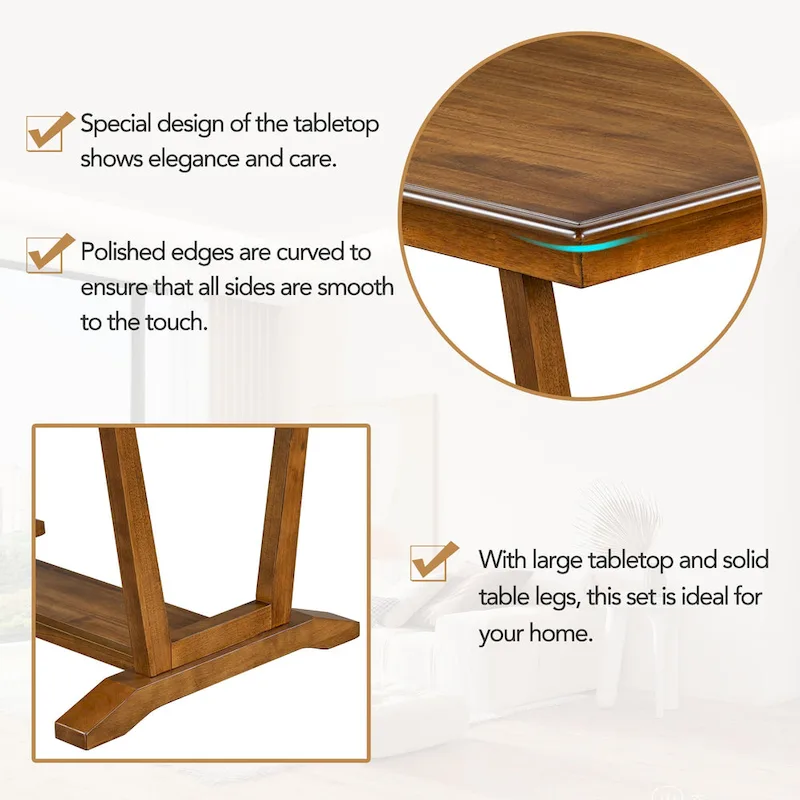 5-Piece Wooden Dining Table Set with 59 Rectangular Table & 4 Chairs