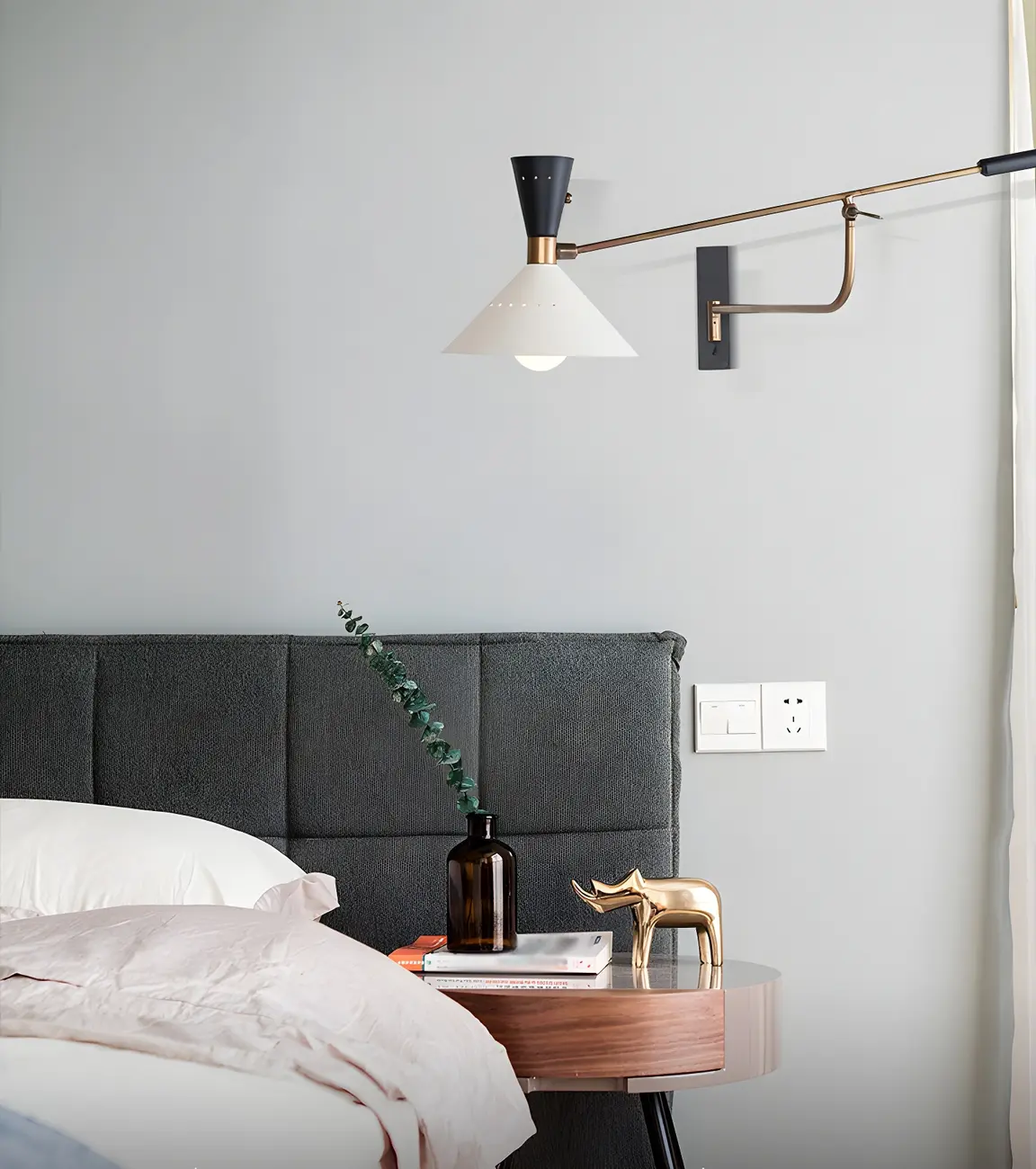 Modern Brass White Conical Arm Swing Wall Light