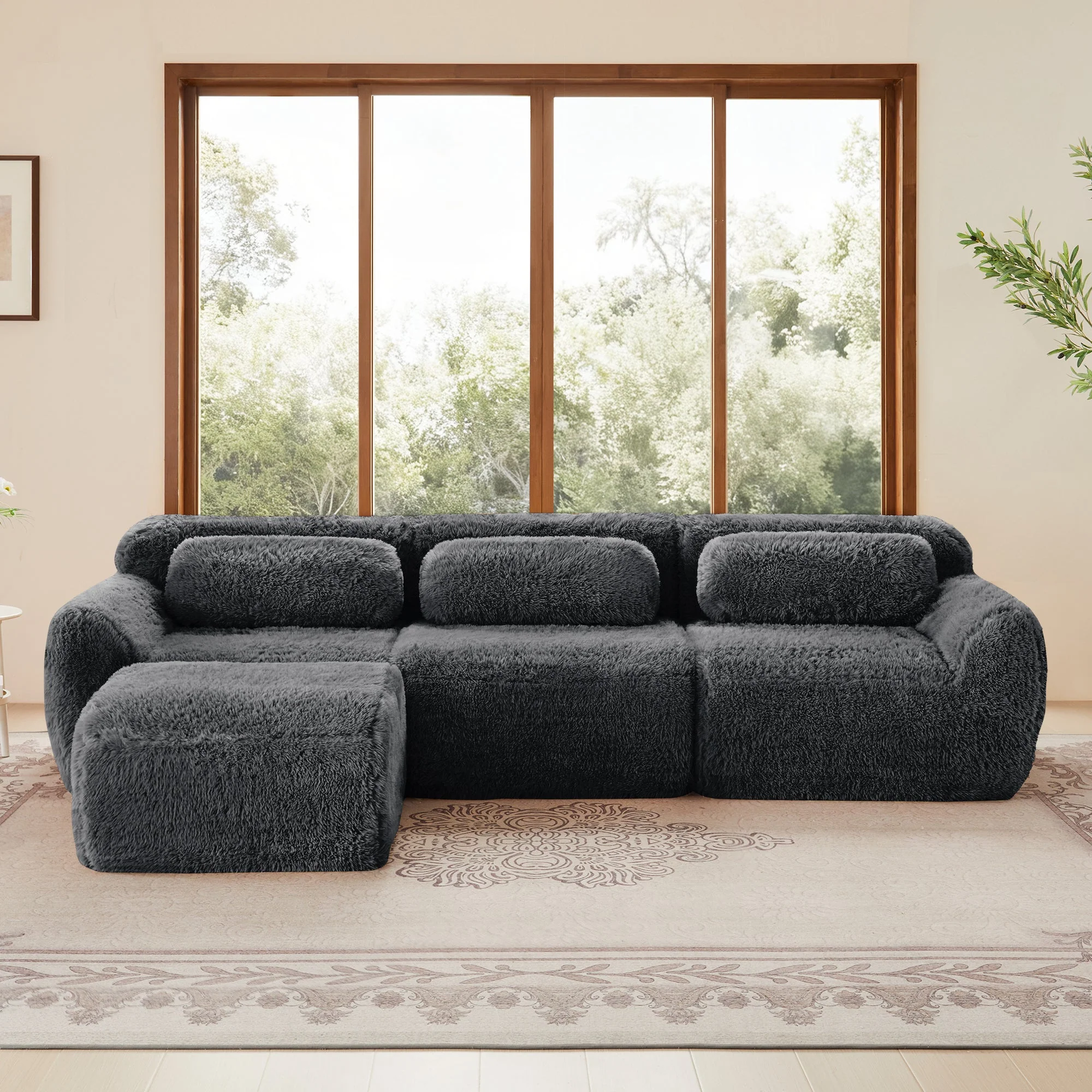 Soft And Fluffy Plush Boneless Modular Sofa with Ottoman