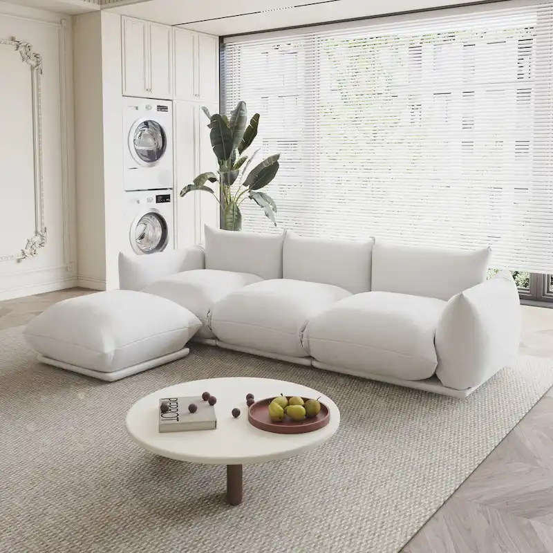 104 L-shape Chenille Modular Sofa Modern Sectional Semi-firm Sofa Couch with Ottoman