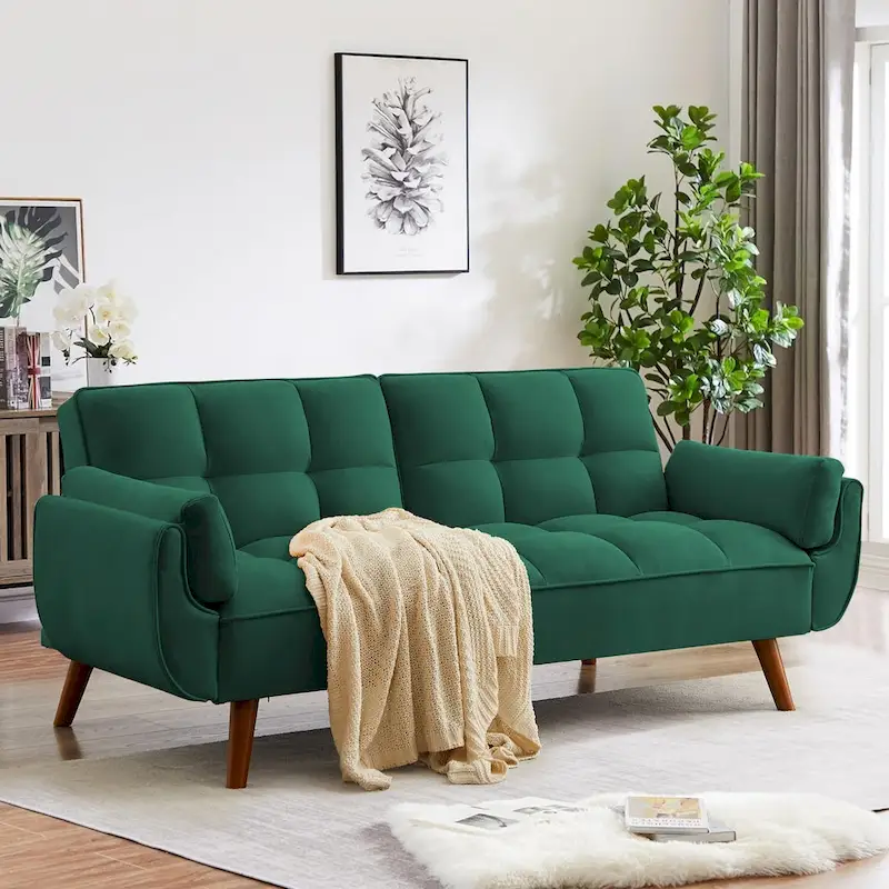 Linen Button-Tufted Loveseat Sofa, Beige/Grey/Black/Green/Yellow, Metal Legs, Seats 2