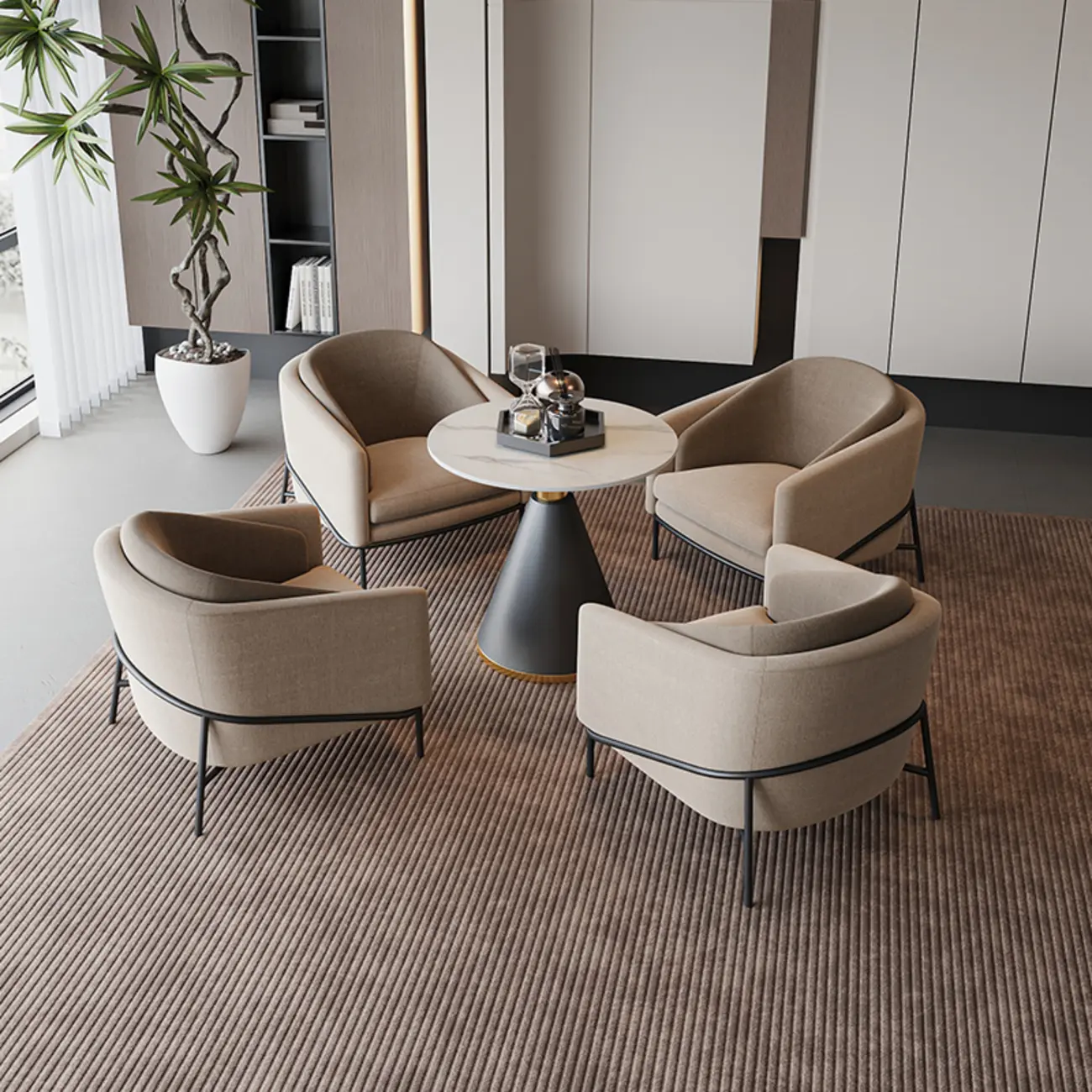 Modern Khaki Fabric Upholstered Barrel Chair