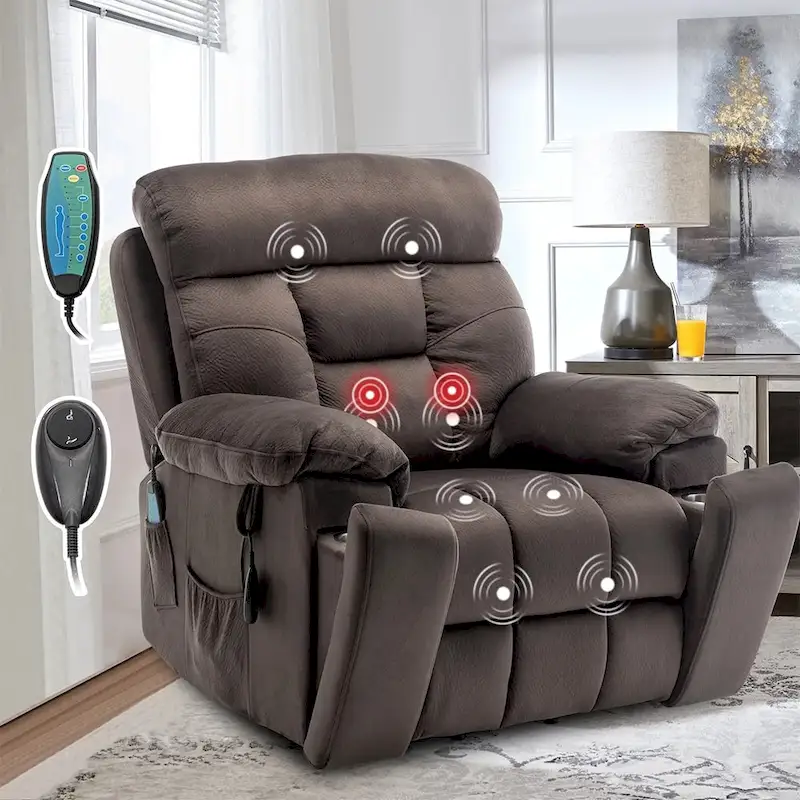 Power Lift Recliner, Massage & Heat, Velvet, 8-Point Massage, Cup Holder, Reclines 160°, Seats 1, Light/Dark Brown