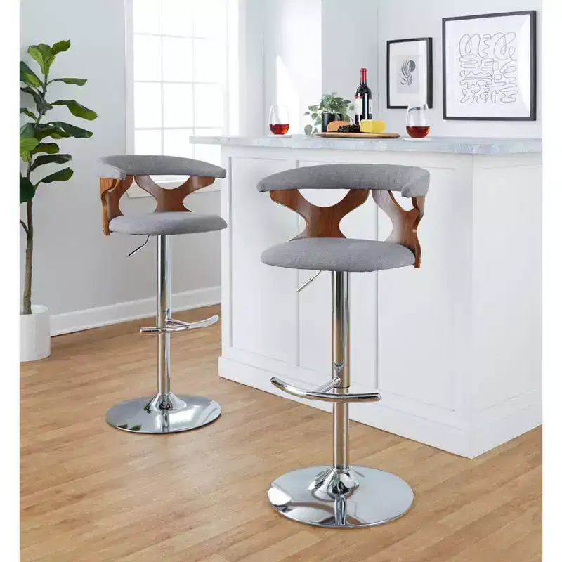 LumiSource Set of 2 Gardenia Adjustable Barstools Chrome Fabric