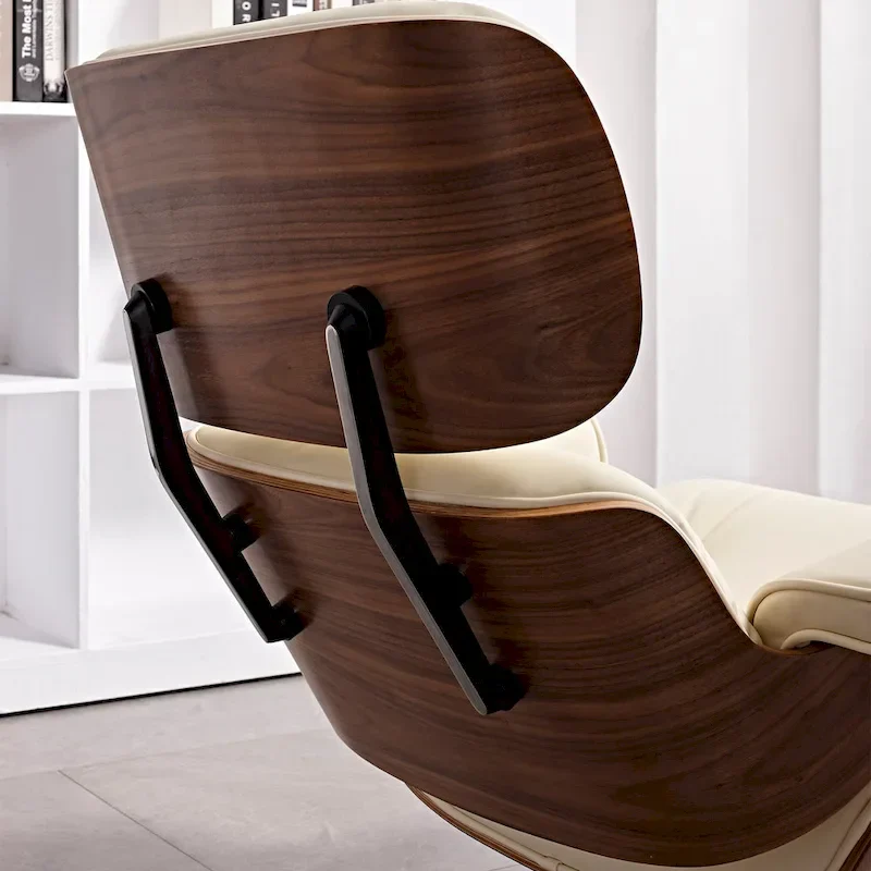 Mid-century Modern Lounger Real Leather Arm Chair and Ottoman Set