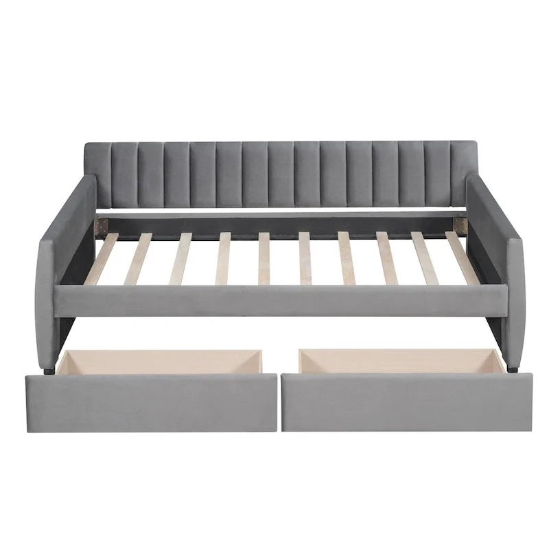 Velvet Daybed with Trundle & Wood Slats