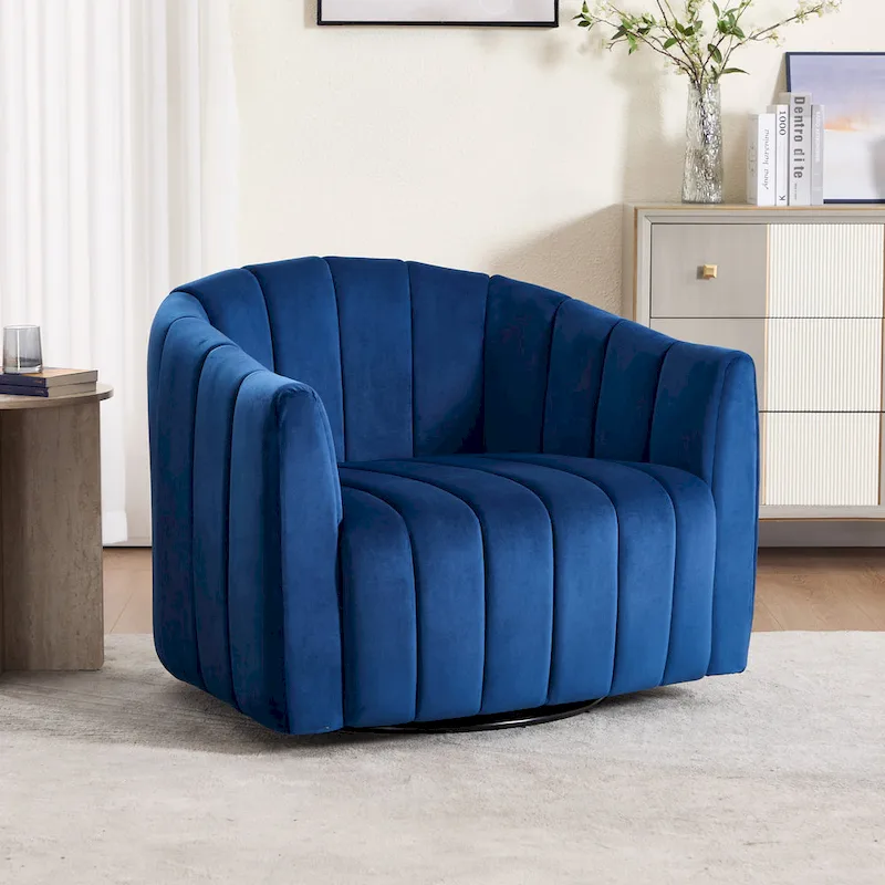 Modern Velvet Swivel Accent Chair,Sofa Chair with Pillows