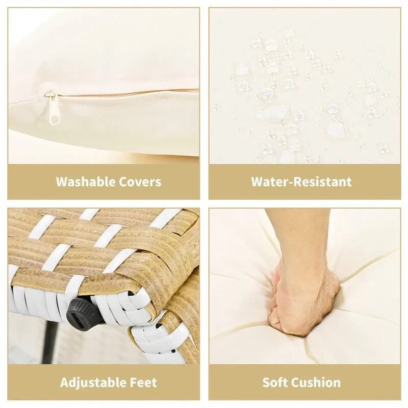 Round Patio Sectional Sofa Set  Two-Tone Rattan Daybed with Retractable Canopy & Modular Seating