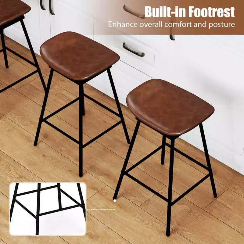 Costway Swivel Barstools Set of 2/4 Faux Leather Upholstered Backless Bar Height Chairs Black/Brown