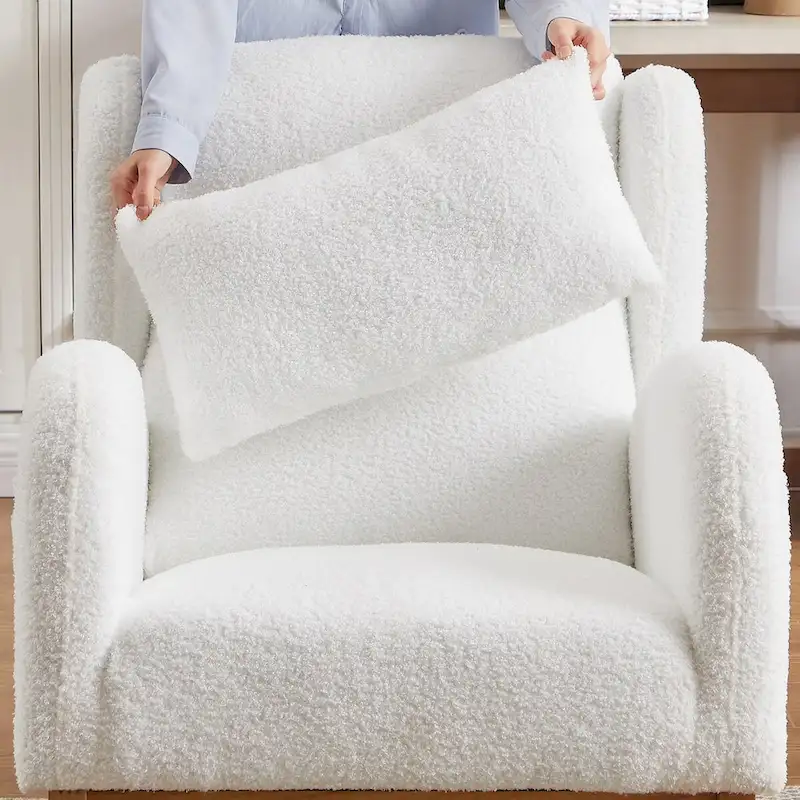 Modern Accent High Backrest Living Room Lounge Arm Rocking Chair, Two Side Pocket