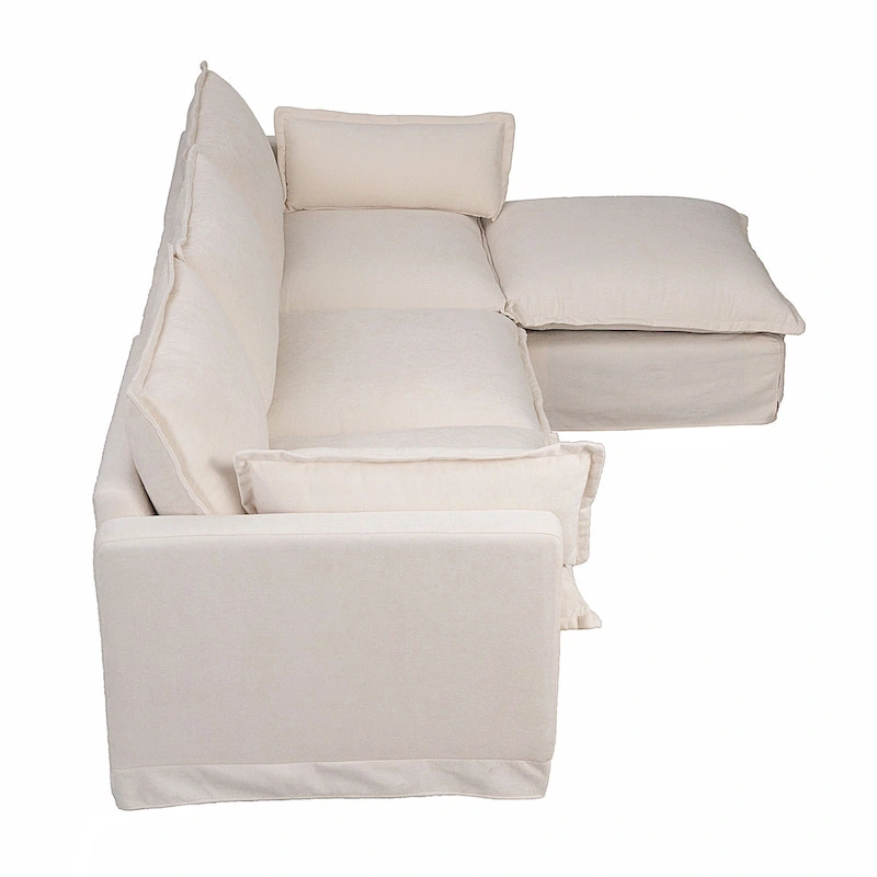 93.31 Faux Linen Modular Sectional Sofa with Movable Ottoman, Solid Wood Frame, and High-Resilience Foam Cushions