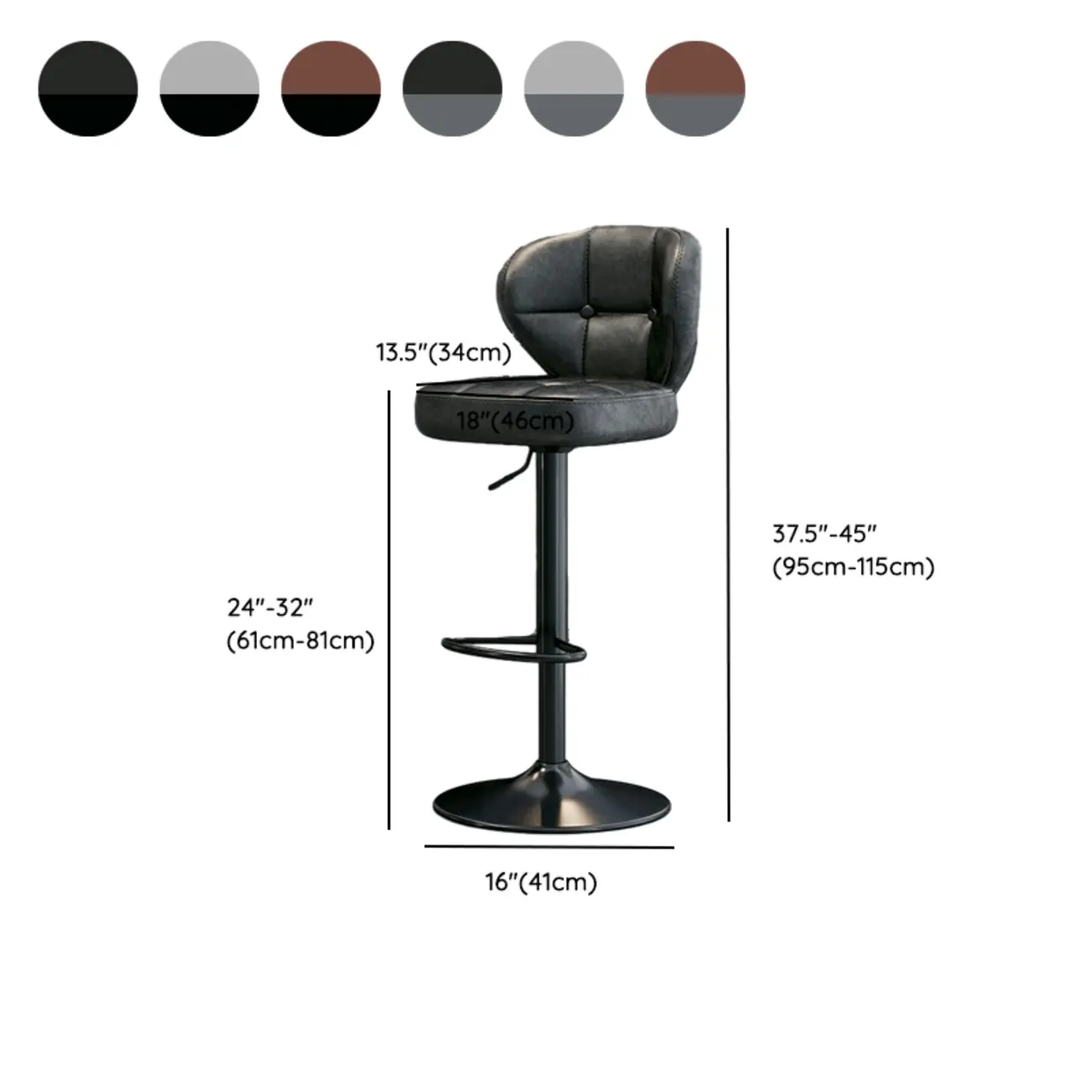 Modern Square Tufted Faux Leather Adjustable Swivel Bar Stools