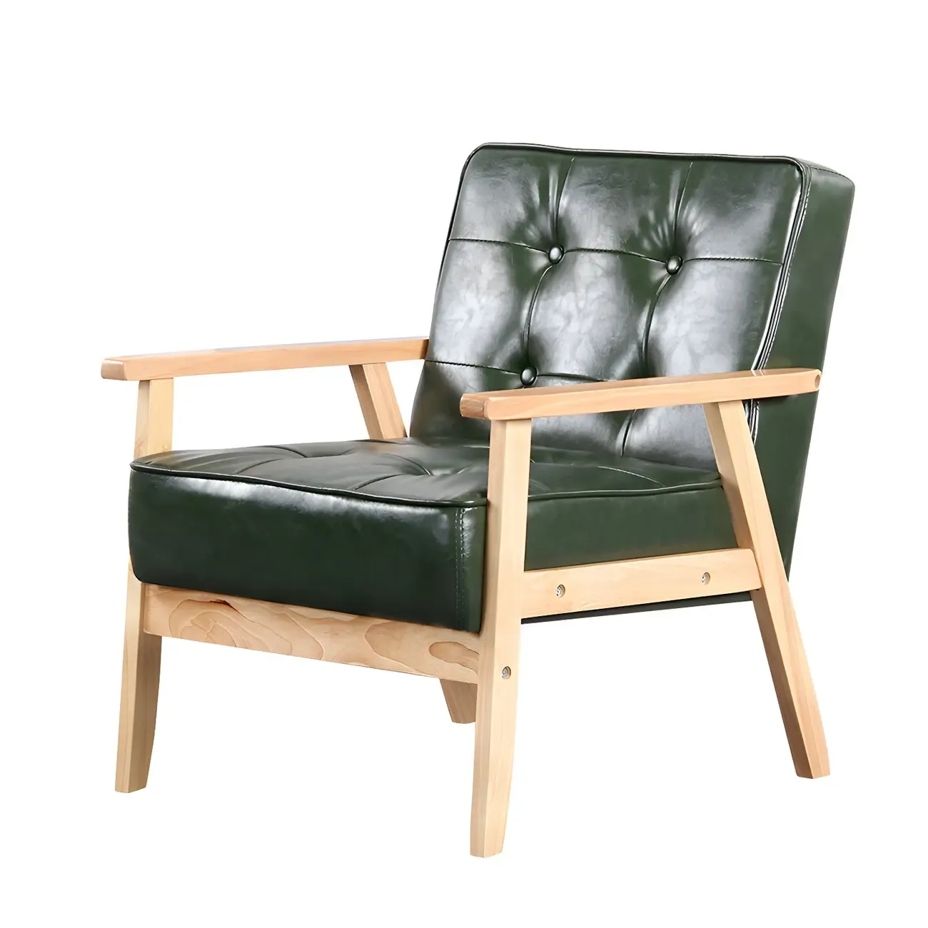Modern Leather Tufted Accent Chair with Wood Frame