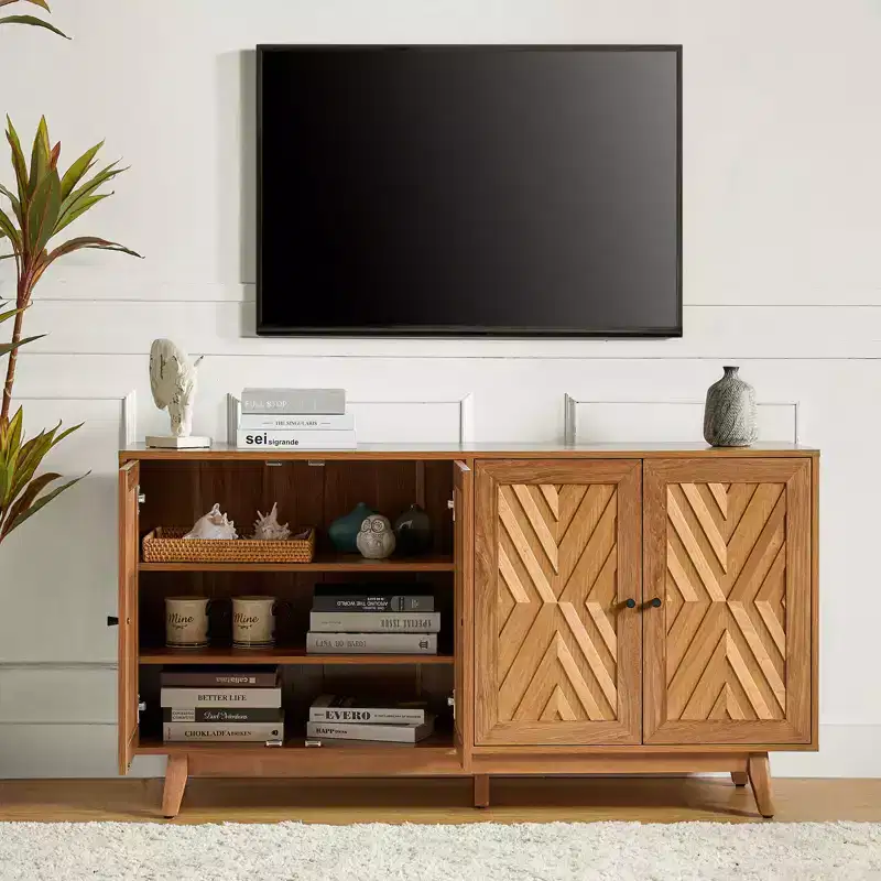 Adolf 57Wide Mid-century Chevron-patterned Sideboard with Adjustable Shelves|HULALA HOME