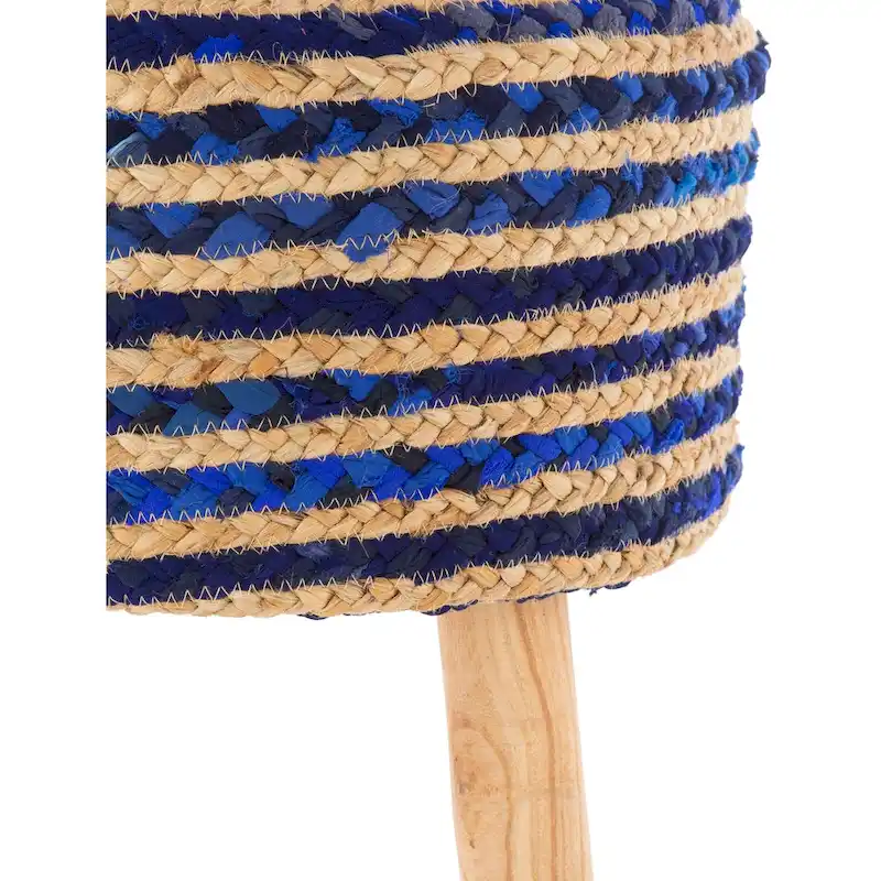 Hand Crafted Bohemian Jute and Wood Foot Stool