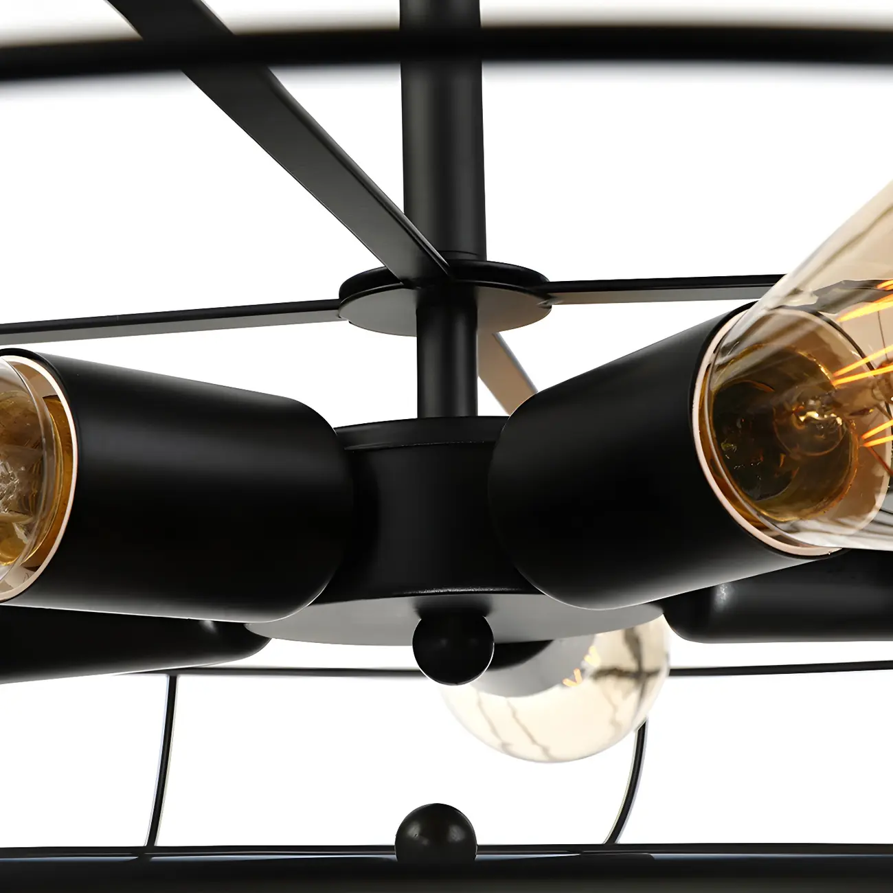 Industrial Metal Black Round Caged Semi Flush Ceiling Light