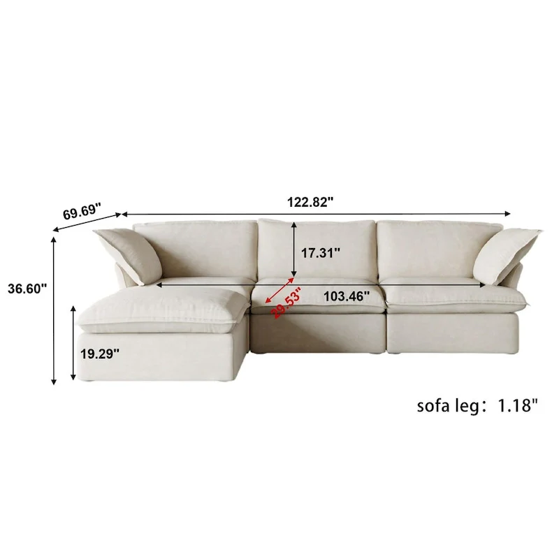 Large 4 - Piece L-shaped Sectional Sofa Modern Linen Upholstered Couches