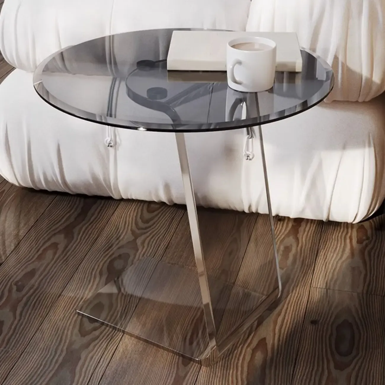 Classic Glass Round End Table with Acrylic Base for Living Room