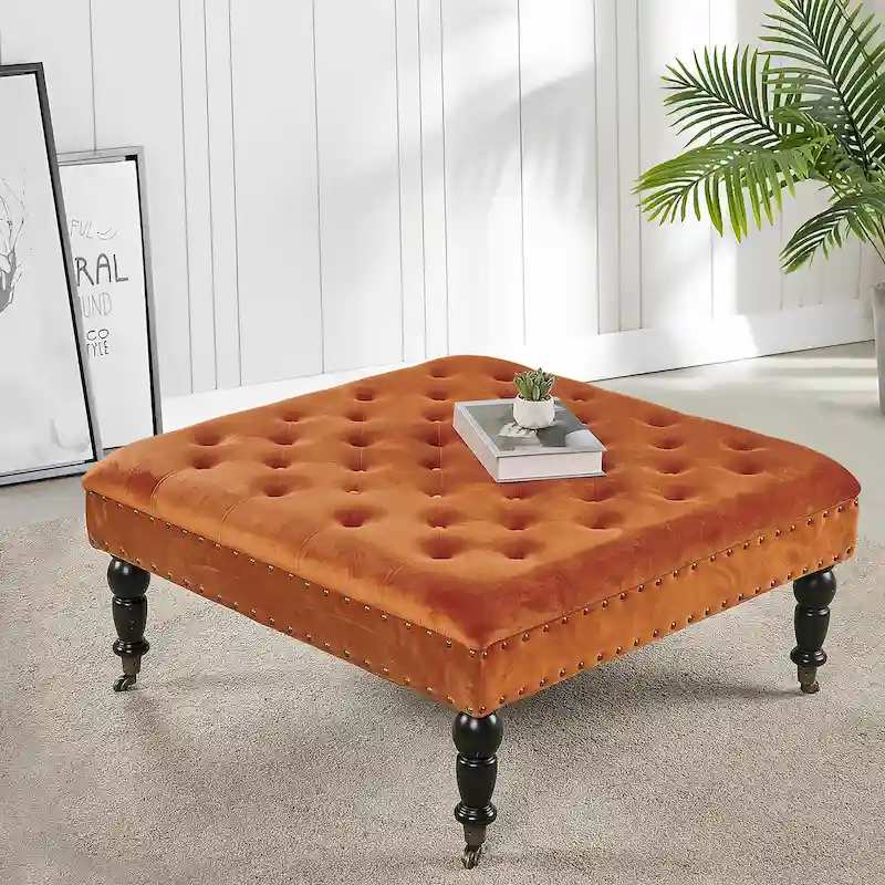 Button-Tufted Round Ottoman – 33 x 33 x 18 Inch