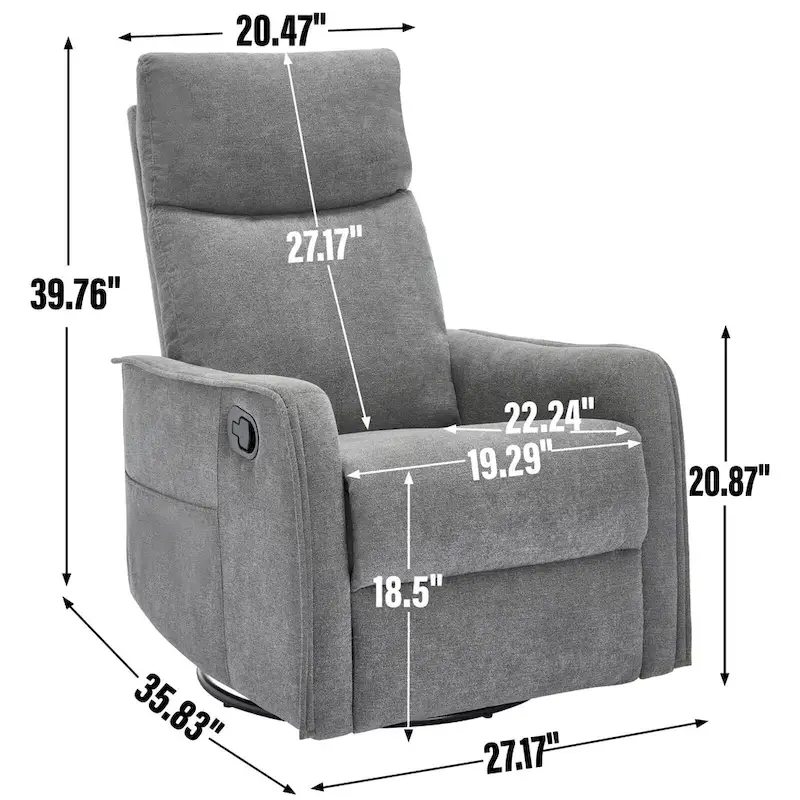 8 Point Massage Manual Recliner Chair Fabric Swivel Rocking Chair Single Sofa Armchair with Rocker and Lumbar Heating