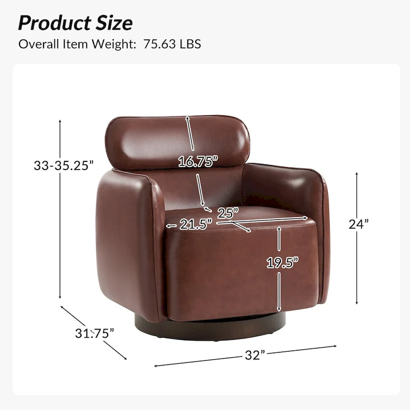 Raphael Modern Swivel Genuine Leather Barrel Chair