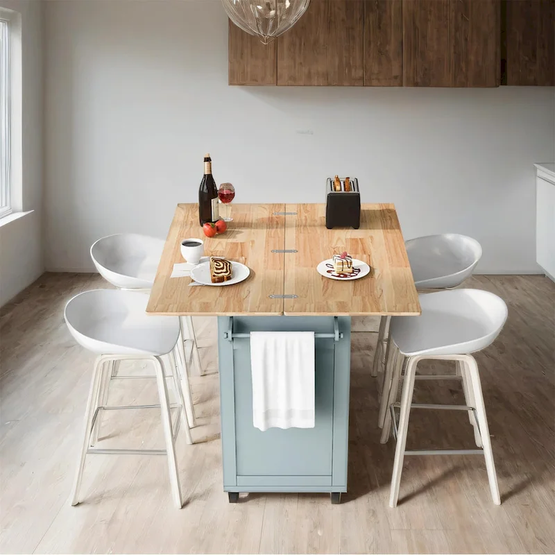 Rolling Kitchen Island w/ Foldable Counter Top,Towel Rack and Drawer