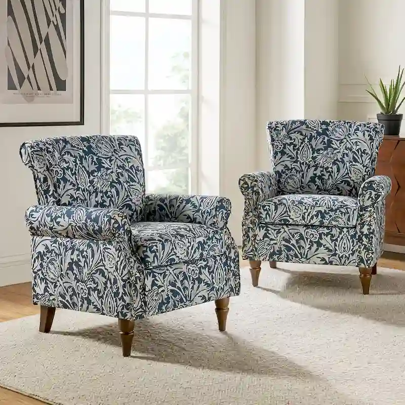 Nyctelius Traditional Polyester Accent Arm Chair with Pattern and Nailhead Trim Set of 2 by HULALA HOME