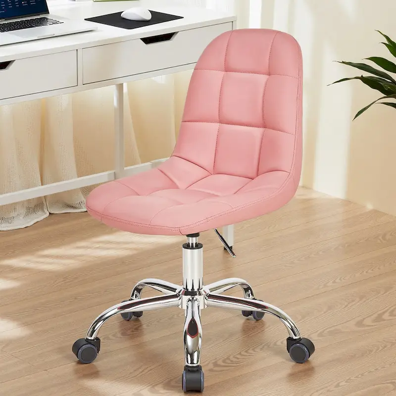 Armless Home Office Chair, Height Adjustable Computer Desk Chair with Wheels