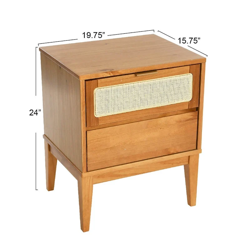 Wood 2-Drawer Bed Side Table