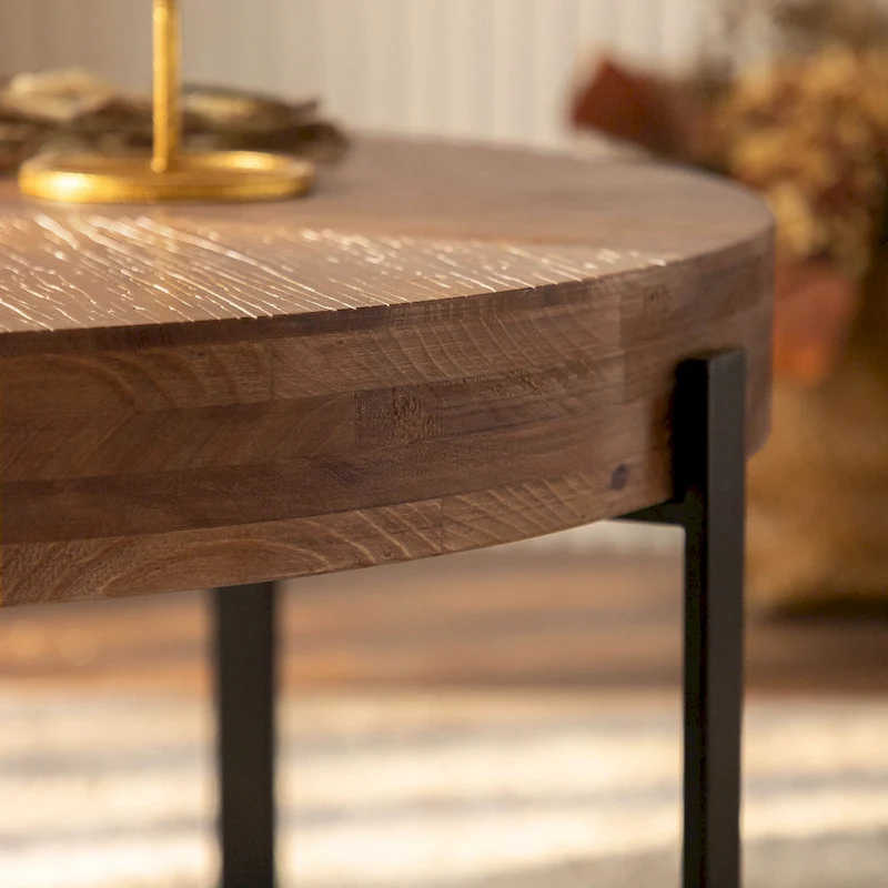 Modern Retro Splicing Round Coffee Table with Cross Legs