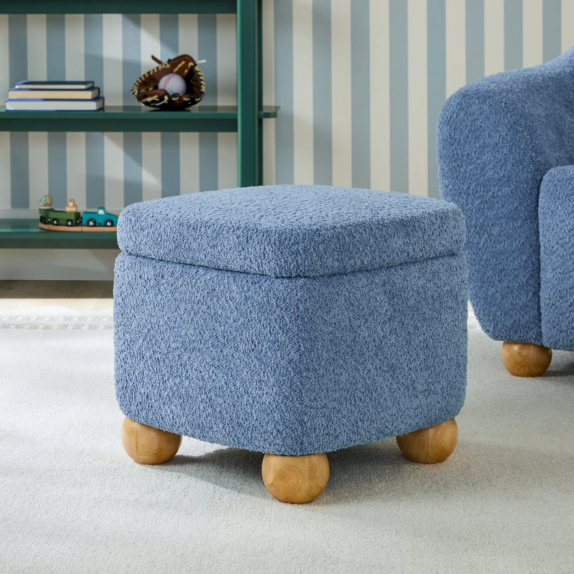 Linley Contemporary Boucle Easy Assembly Upholstered Small Storage Ottoman