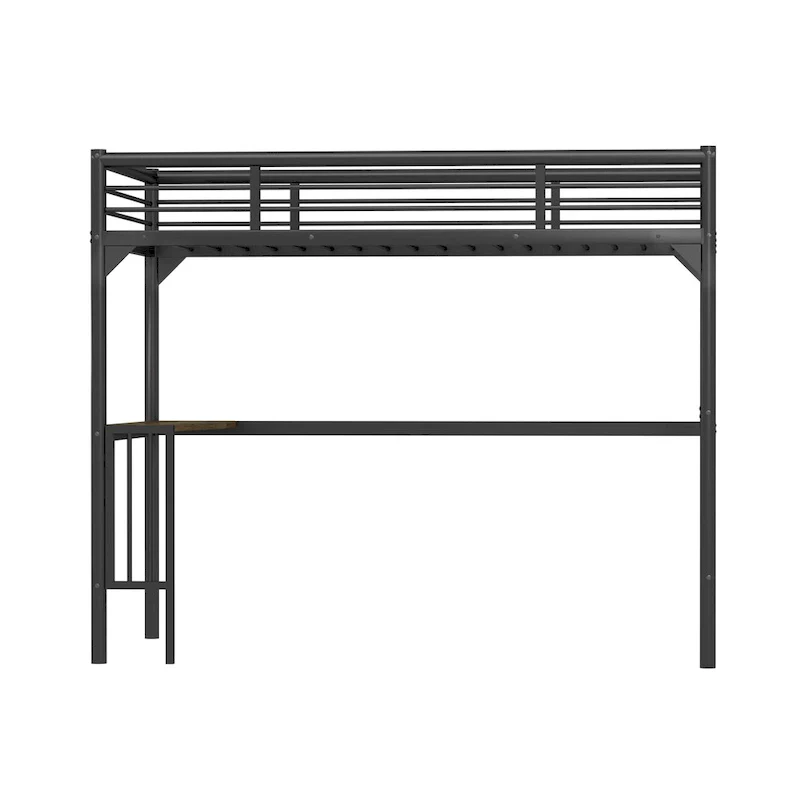Black Twin Metal Loft Bed with Desk & Guardrails