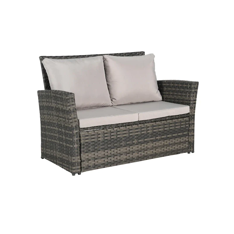 4-Piece Rattan Conversation Sofa Set with Glass Table