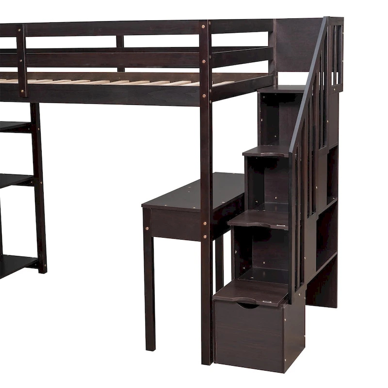 Solid Wood Twin Size Loft Bed with Desk