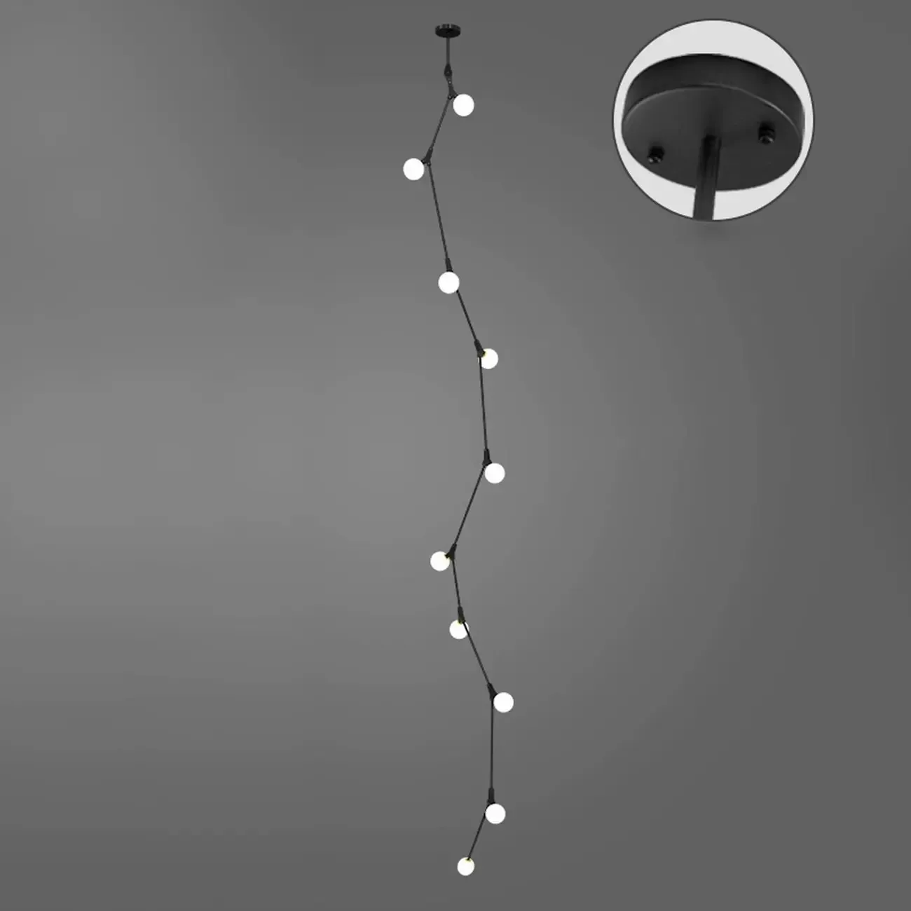 Modern Gold Branch Globe Glass Downrod Stairwell Chandelier